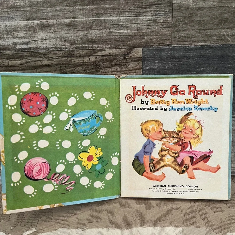 Vintage 1960 Johnny Go Round Whitman Tell-a-Tale Book Betty Ren Wright Cat Story